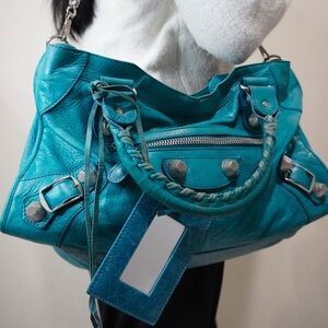 Balenciaga Turquoise Leather Shoulder Bag